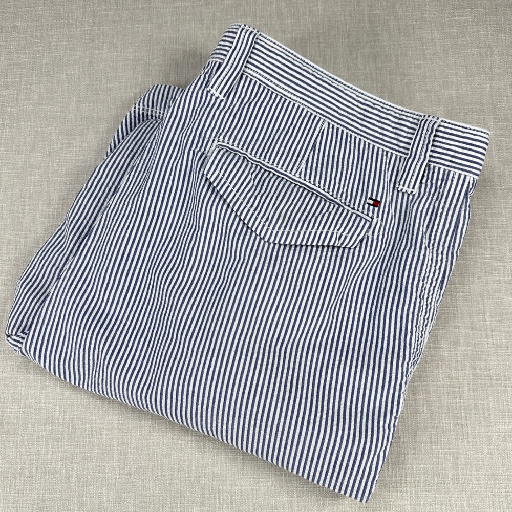 Tommy Hilfiger Seersucker Shorts Mens 36 Blue White Striped Preppy Summer Cotton